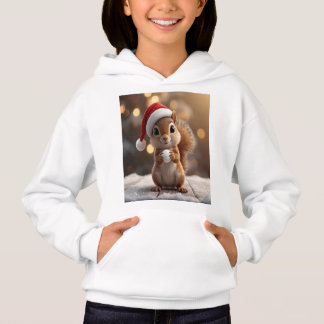 Camiseta Blusa com Capuz de Esquilo de Natal Fofo para Meni