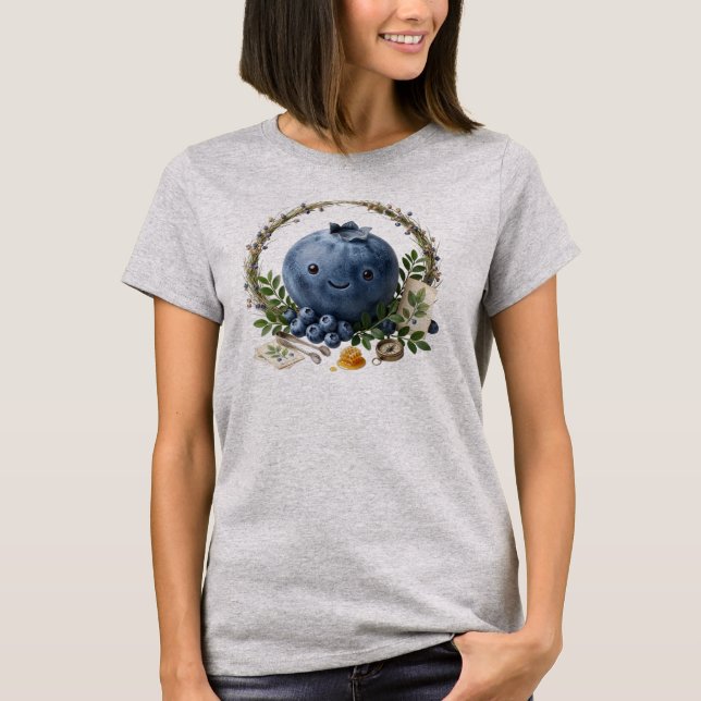 Camiseta Blusa Corta Kawaii de Mirtilo Fofa (Frente)