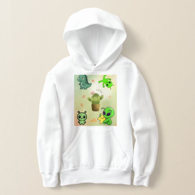 Camiseta blusa de capuz de alienígena fofinho e cactus, Adi (Postura )