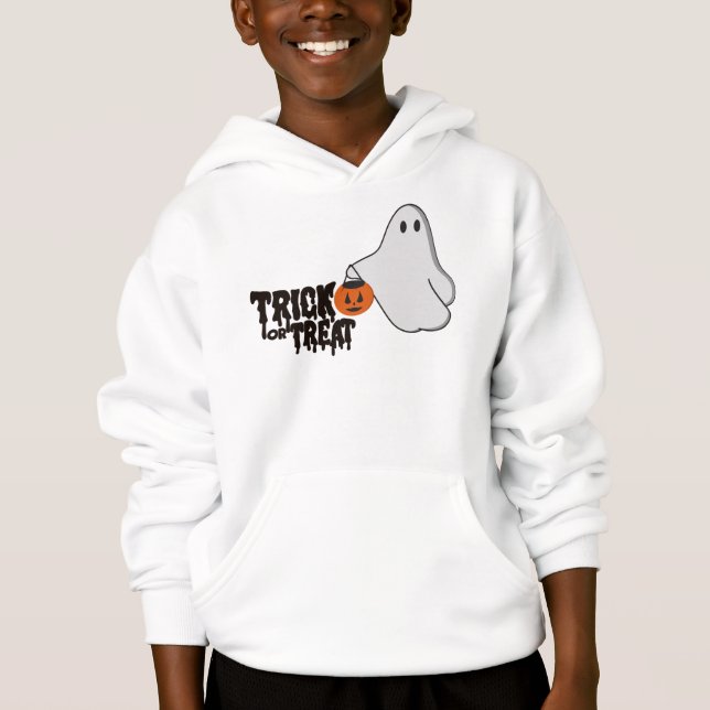 Camiseta blusa de capuz de fantasma para doces ou travessur (Frente)