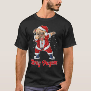 Camiseta Blusa de Natal Pug Dabbing Pijama Feliz Pugmas