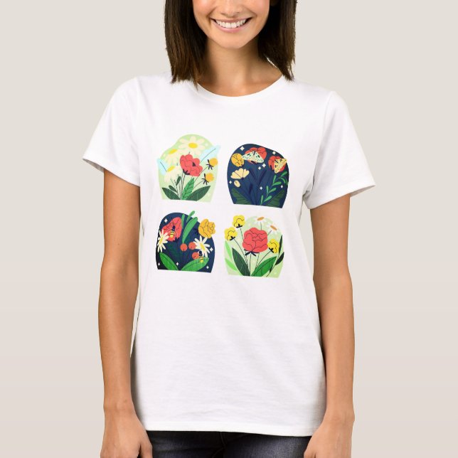 Camiseta Blusa Feminina Florescer com Flores (Frente)