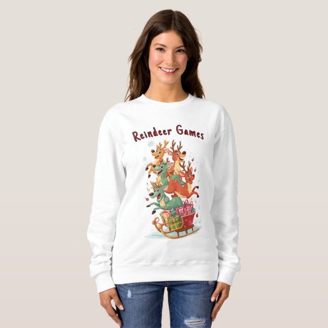 Camiseta Blusão de Natal Funny Reindeer Games (Frente Completa)