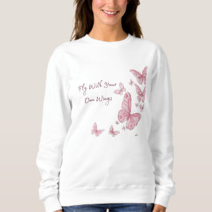 Camiseta Blusão Estético Rosa com Borboleta Crewneck