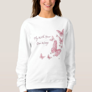 Camiseta Blusão Estético Rosa com Borboleta Crewneck