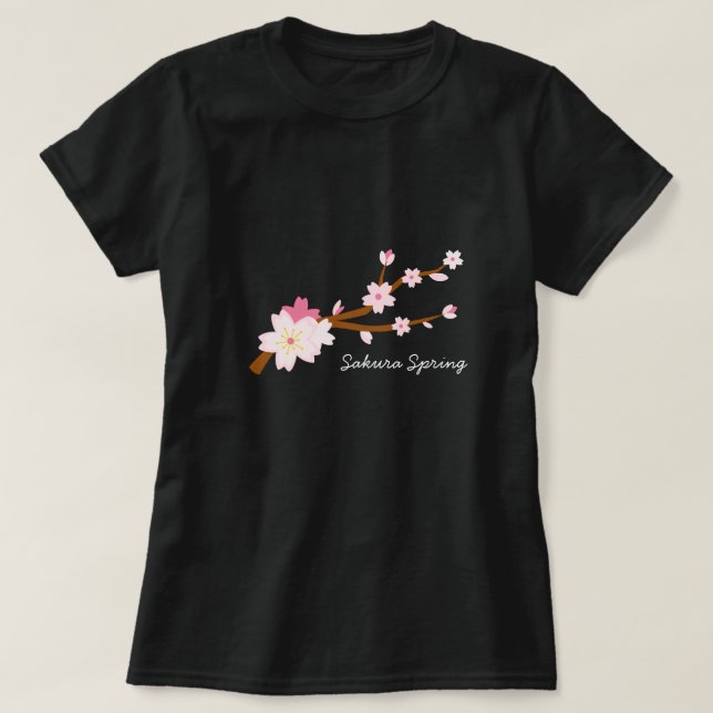Camiseta Blush cor-de-rosa - Sakura Cherry Blossom Japonês (Frente do Design)