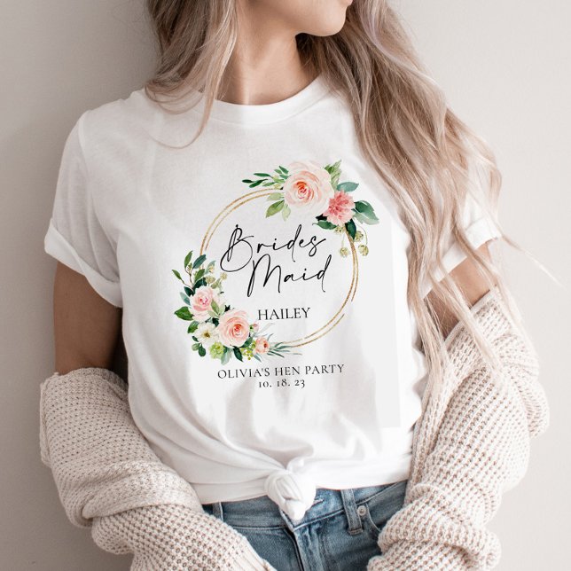 Camiseta Blush Floral Wreath Bridesmaid personalizado (Criador carregado)