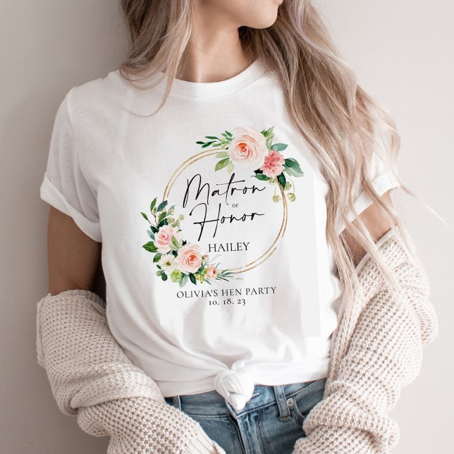 Camiseta Blush Floral Wreath Matron De Honra Personalizado (Criador carregado)