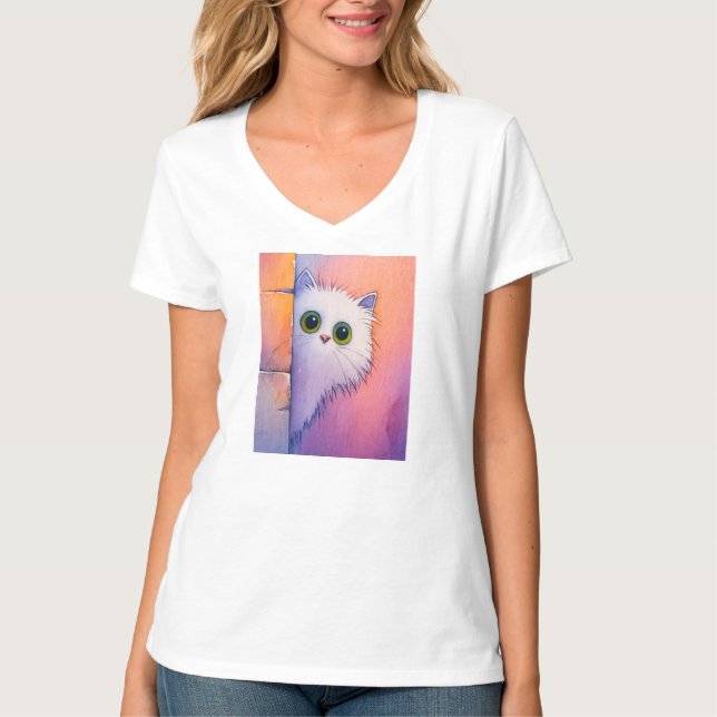 Camiseta Blush Pink Kitty Whimsical Watercolor Art (Frente)