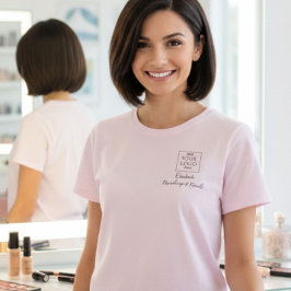 Camiseta Blush Pink Script Staff Name Business Logo Makeup