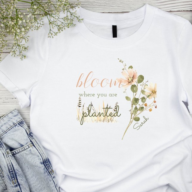 Camiseta Blush Pink Watercolor Bloom Onde Você Está Plantad (Criador carregado)