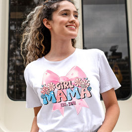 Camiseta Blush Rosa Laço Coquete Floral Água Cor Girl Mãe