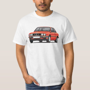 Camiseta BMW E30 (3-series), vermelho metálico, ilustraç