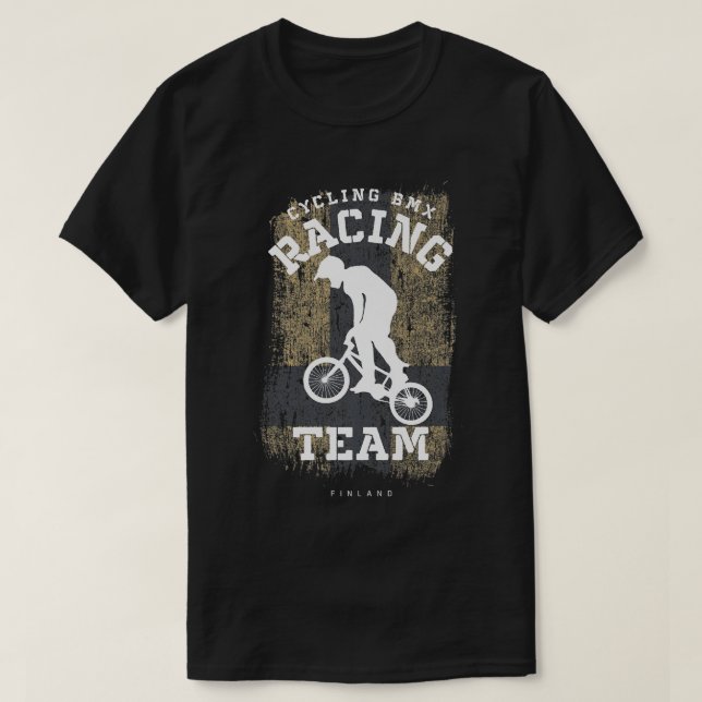 Camiseta BMX Bike Finlândia Flag Biking Cycling Racing BMX  (Frente do Design)