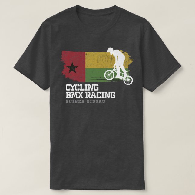 Camiseta BMX Bike Guiné Bissau Bandeira Corrida de biciclet (Frente do Design)