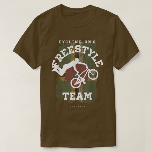 Camiseta BMX Freestyle Bike Dominica Flag Biking Cycling BM (Frente do Design)