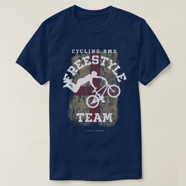Camiseta BMX Freestyle Bike England Flag Biking Cycling BMX (Frente do Design)