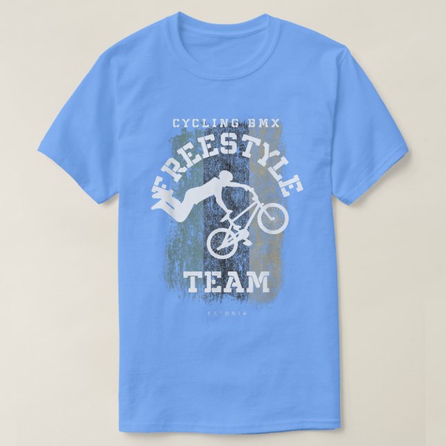 Camiseta BMX Freestyle Bike Estônia Flag Biking Cycling BMX (Frente do Design)