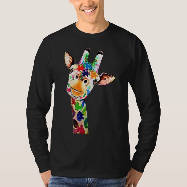 Camiseta Boa Girafa Feliz Dia do Autismo Sensibilização e A (Frente)