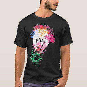 Camiseta Boa Ideia Colorida Lâmpada Colorida Dotada Mulhere