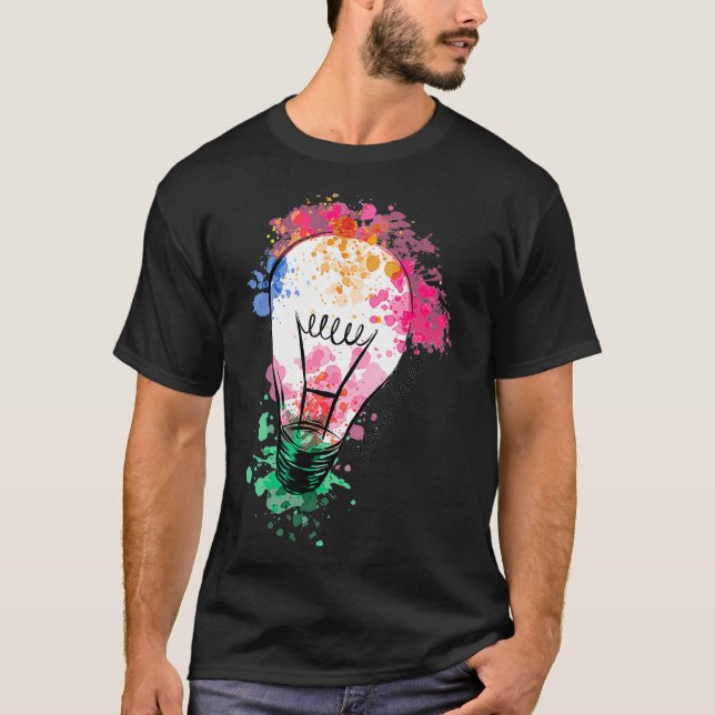 Camiseta Boa Ideia Colorida Lâmpada Colorida Dotada Mulhere (Frente)