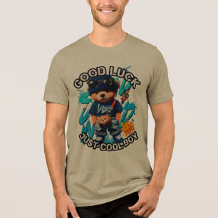 Camiseta Boa Sorte Apenas Design de Urso Menino Legal