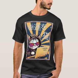 Camiseta Boa Sorte Gato Felino Japonês Gato Puro