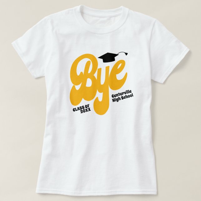 Camiseta Boa Sorte Graduado Gorro de Formatura Senior (Frente do Design)