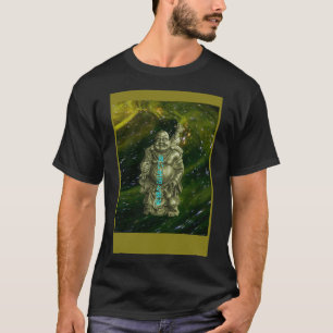 Camiseta boa vida e prosperidade rindo buda no espaço