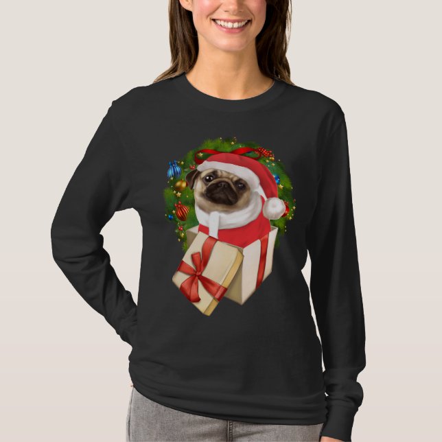 Camiseta Boas Papais noeis de Pug Bote Natal (Frente)