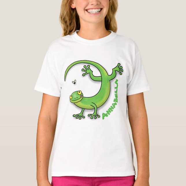 Camiseta Boas saudações da lagartixa verde e feliz com dese (Frente)