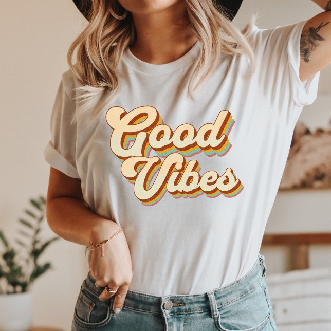 Camiseta Boas Vibes - Tshirt do Design Retro (Retro, Groovy, Vibrant colors, Funky designs, Positivity, Nostalgia, Good vibes, Beachwear, Friends,)