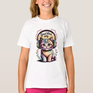 Camiseta Boas Víblias Apenas Gato Arco-Íris com Fones de ou