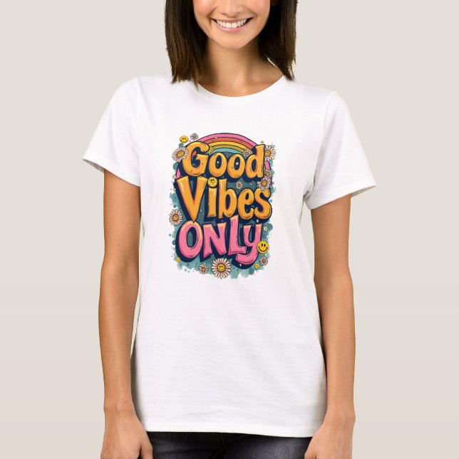 Camiseta Boas Vibrações Arco-Íris Retrô Positivo (Frente)