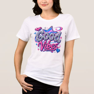 Camiseta Boas Vibrações Letras Bolha Cromo Y2K Rosa Azul Sp