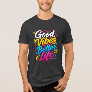 Camiseta Boas Vibrações Melhor Vida Tipografia Colorida Des