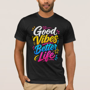 Camiseta Boas Vibrações Melhor Vida Tipografia Colorida Des