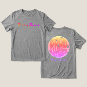 Camiseta boas vibrações/paz em picles