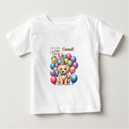 Camiseta Boas-vindas Bebê Cachorro e Design de Balões