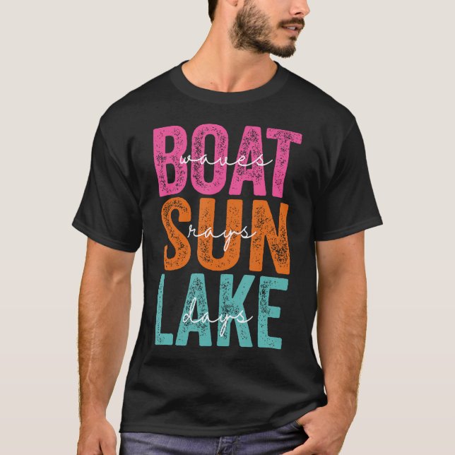 Camiseta Boat Waves Sun Rays Lake Day Retro Summer Vacation (Frente)
