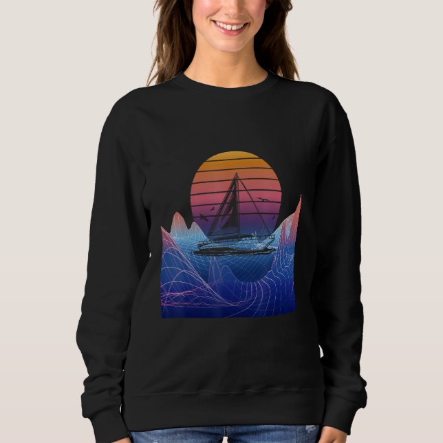Camiseta Boating Sailing Sailor Vaporwave Sunset Sail Boat  (Frente)