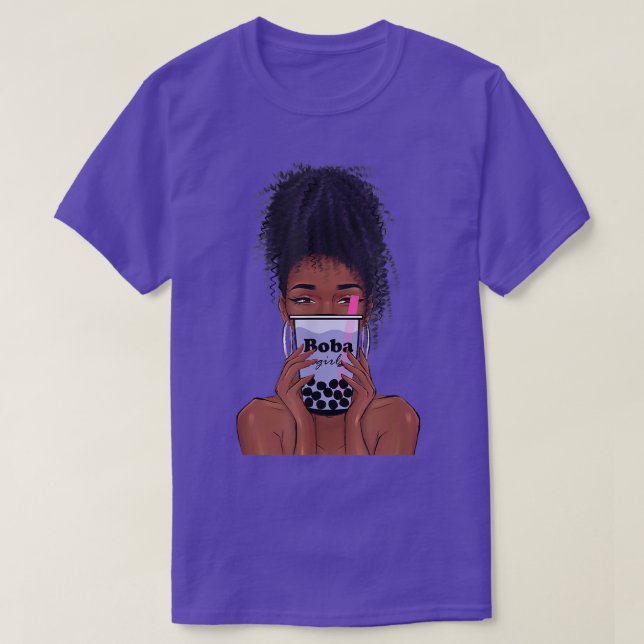 Camiseta Boba Black Girl Bubble Tea Anime Kawaii Cute Boba (Frente do Design)