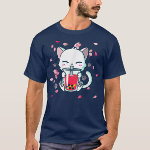 Camiseta Boba Boba Cat Bebendo Boba Cute Anime Girl Kawai