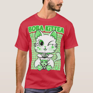 Camiseta Boba Cat Bebendo Boba Kitten Kawaii Kitt Japonês