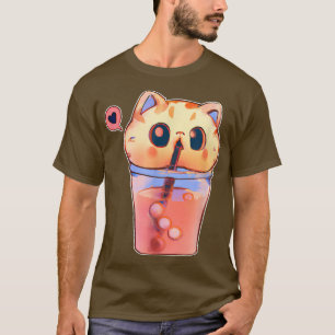 Camiseta Boba Cat Bebendo Bubble Tea Anime Neko Kawaii