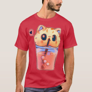Camiseta Boba Cat Bebendo Bubble Tea Anime Neko Kawaii