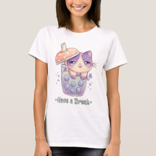 Camiseta Boba de Gato Kawaii Fofo Tenha uma Paus