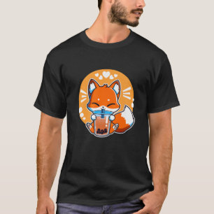 Camiseta Boba Fox Bebendo Kawaii Japonês Fox Bubble milk