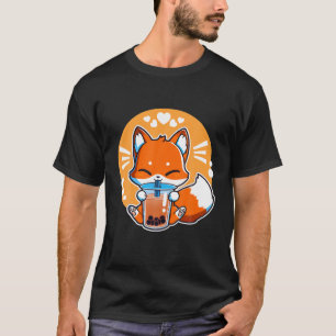 Camiseta Boba Fox Bebendo Kawaii Japonês Fox Bubble milk