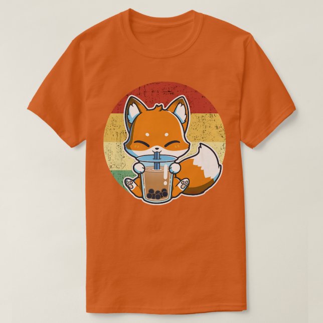 Camiseta Boba Fox Bebendo Kawaii Pé Japonês Boba Tea Bub (Frente do Design)